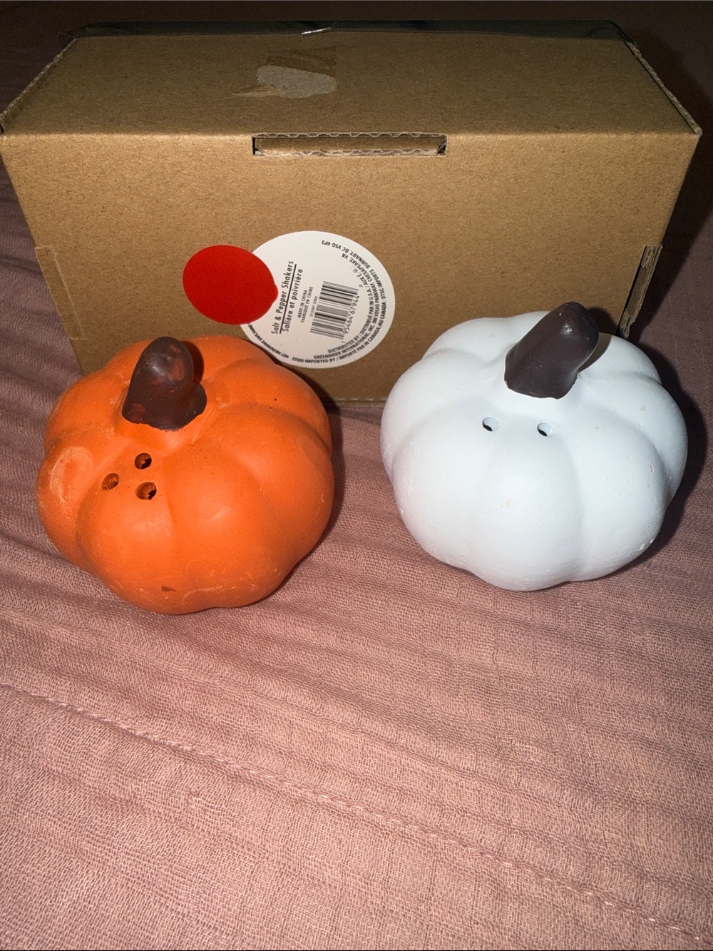 Ceramic Pumpkin Salt and Pepper Shaker Set - Orange and White
